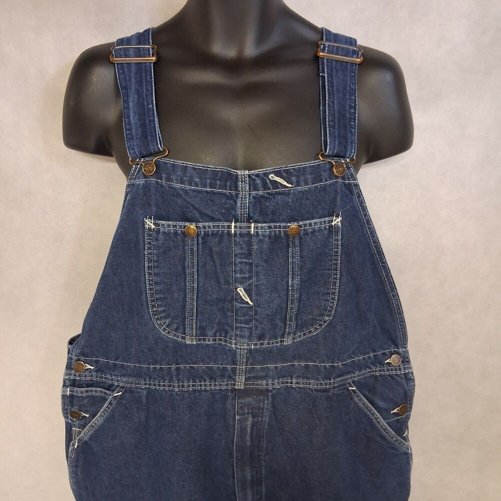 Vintage Sears Roebucks Overalls 42x30 Blue Dark Washed Denim